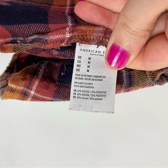 Handmade Floral Flannel Shirt Womens Size Medium Bleached Plaid Button Down Gold - Picture 9 of 11